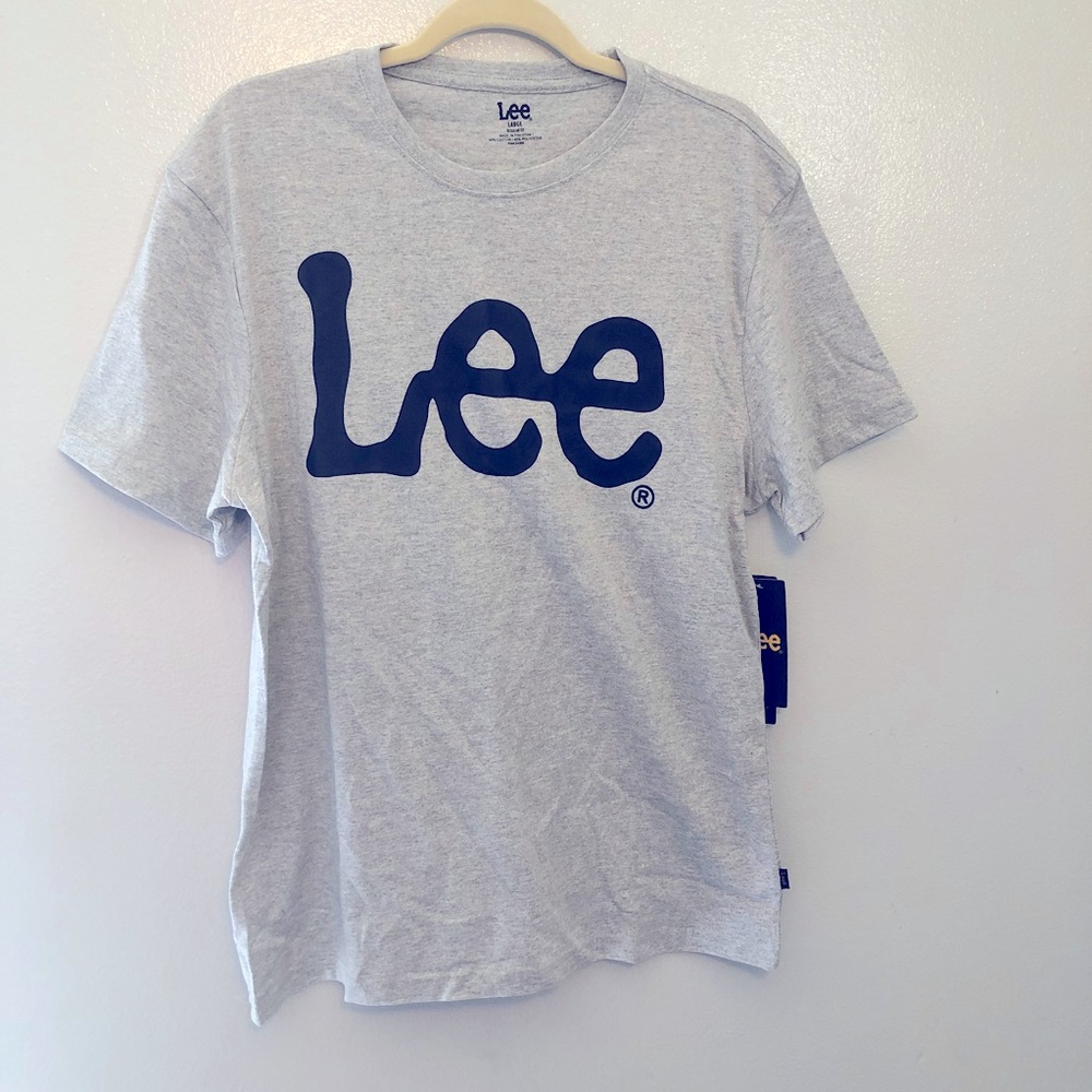 Lee Mens Short Sleeve Crew Neck Tee Shirt Gray with Black Logo size Large